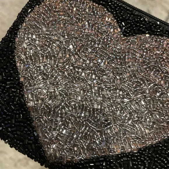 Moyna Black small pouch with silver heart. Top Zip . 5”w X 4 1/2w. - Picture 10 of 11